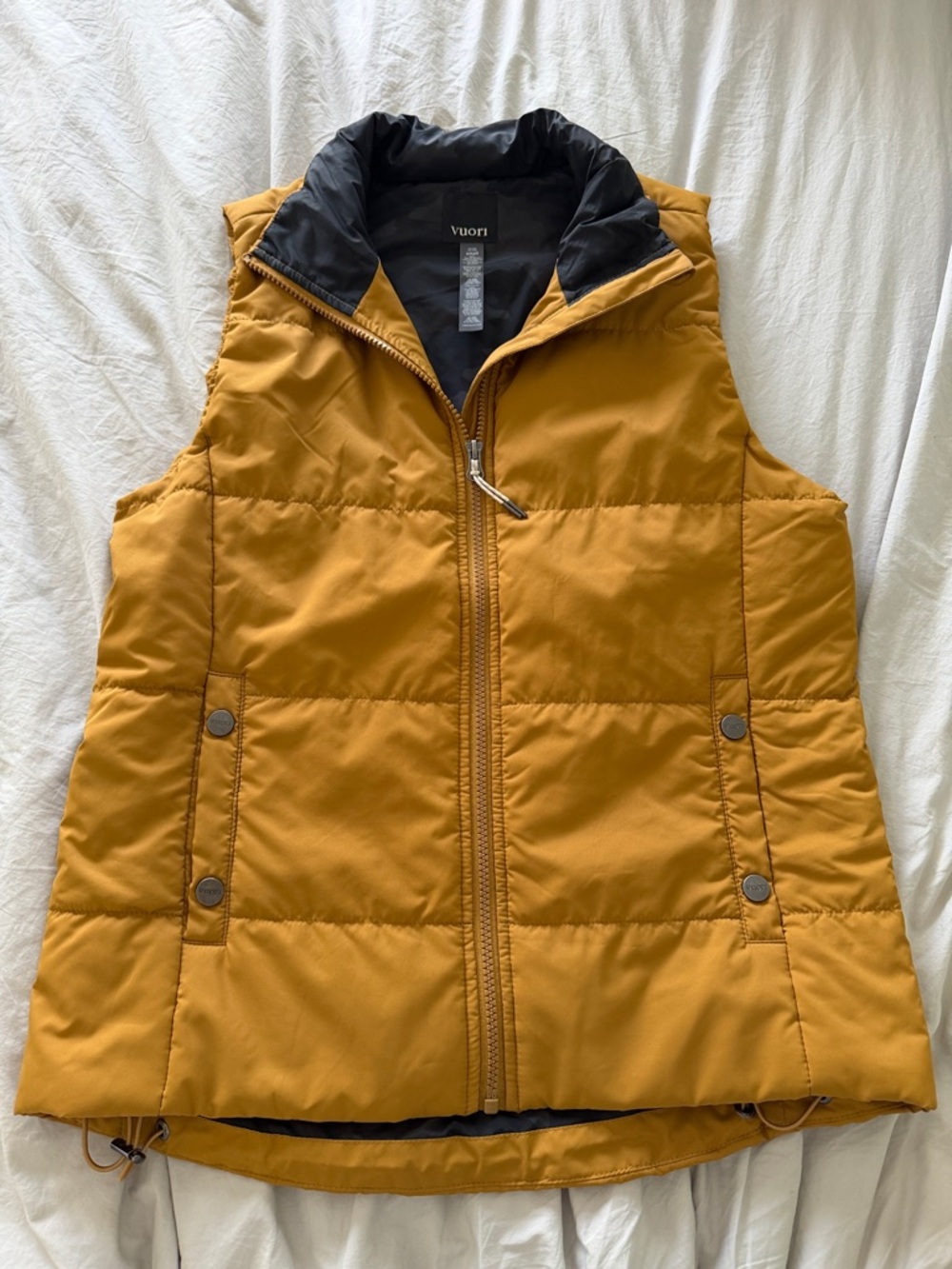 Vuori Quilted Mustard Puffer Vest with Black Lining